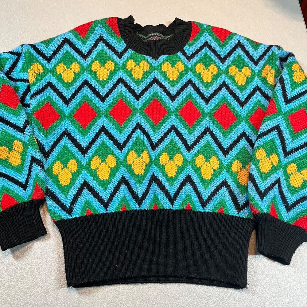 Zara x Disney Women Sweater Sz Small AOP Geometric Jacquard Knit Mickey Mouse